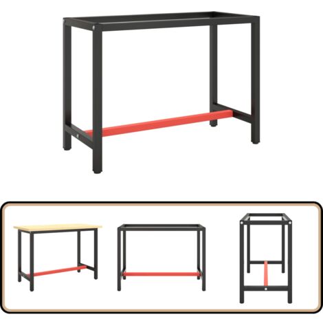 Cadre D'établi En Métal 150x57x79cm Noir Et Rouge - Pieds Renforcés, Trous Pré-percés, Pour Création De Table De Travail