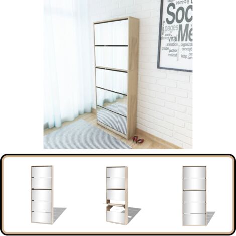 Armoire à Chaussures VidaXL 3-en-1 - Bois Chêne Et Blanc, Neuf En Boîte