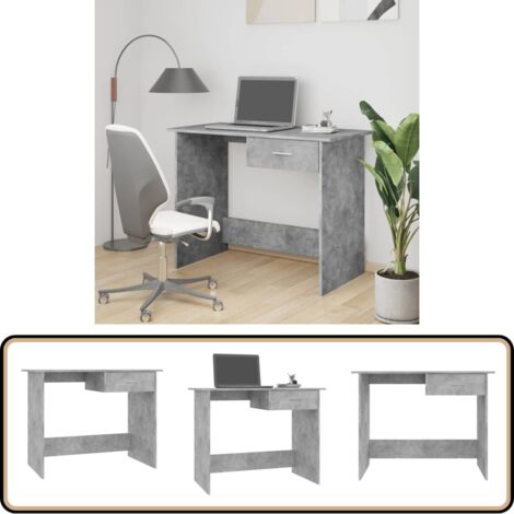 Bureau Gris béton 100x50x76 cm Bois d’ingénierie - Bureau Gris - Bureau ...