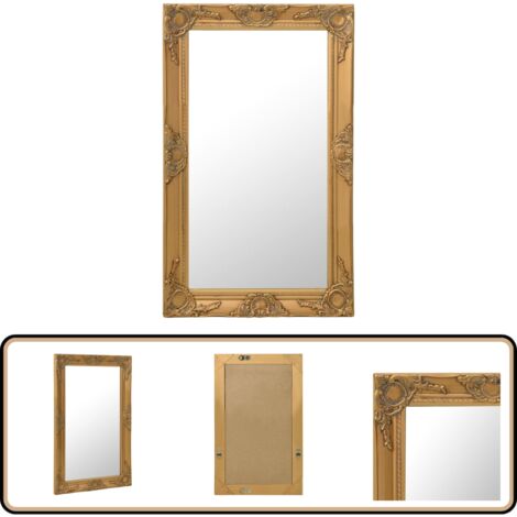 Miroir Mural Baroque Or Noir 56x46 Cm - Repro Vintage, Sur Pied Ou Mur, Style Coiffeuse