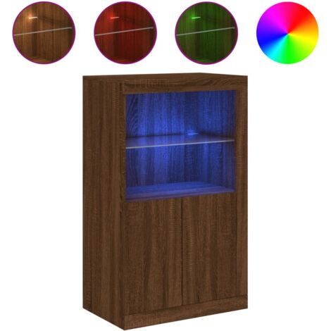 Armoire latérale avec lumières LED chêne marron bois ingénierie ...