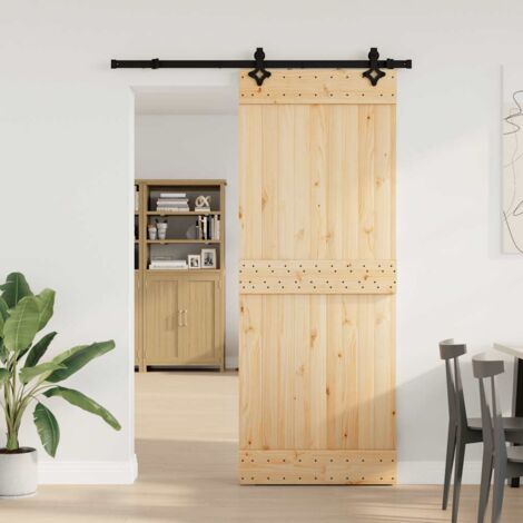 Porte Coulissante En Pin Massif 80x210 Cm – Kit Quincaillerie Inclus – VidaXL
