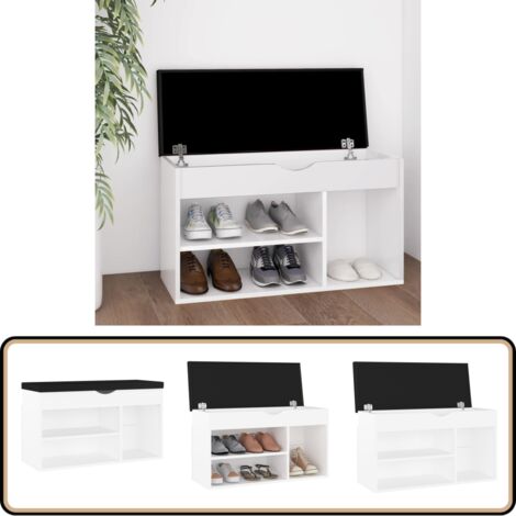 Banc à Chaussures Avec Coussin Et Rangement - 2 Compartiments Pour 12-16 Paires, Blanc 101x40x46 Cm - Idéal Entrée, Salon