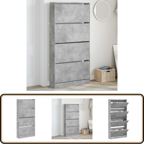 Étagère à Chaussures Komto 4 Niveaux Style Béton - Meuble Entrée 60x80x25 Cm Avec Étagère Supérieure