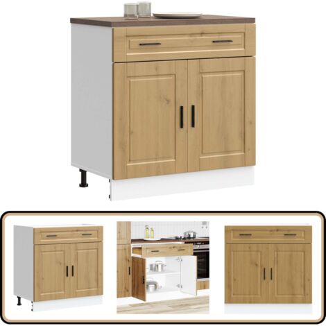 Armoire De Cuisine Porto En Chêne - Avec Tiroir, Rangement Spacieux, Pieds Réglables, Facile à Nettoyer