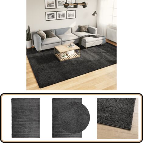 TAPISO Tapis Salon Shaggy Poil Long MODENA Gris Blanc Losanges Polyester Intérieur 140x200 cm