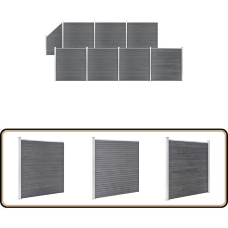 Ensemble de clôture WPC 7 Carré + 1 Incliné 1311x186 cm Gris - Clôture - Clôture Résidentielle - Clôture Jardin - Panneau De Clôture - Clôture WPC (1/5)