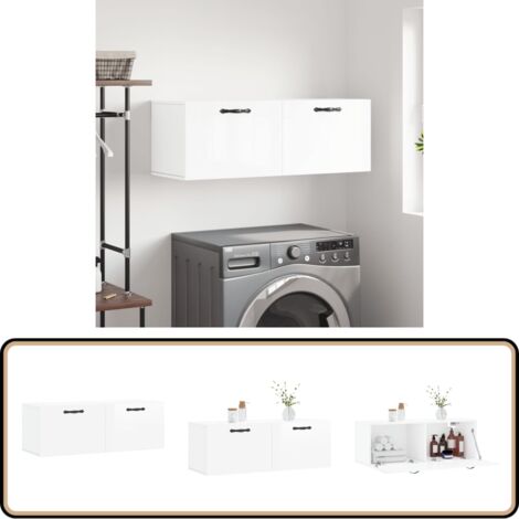 Armoire Murale Blanc Brillant 100x36,5x35 Cm - Meuble Rangement Salle De Bain Ou Toilette
