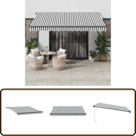 Store Banne Extérieur Rétractable 350x300cm - Auvent Terrasse Avec Manivelle - Résistant UV Et Eau - Gris-Blanc