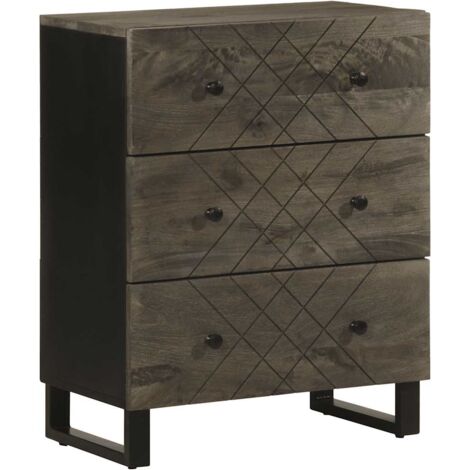 Buffets En Bois De Manguier Massif - Lot De 2, Style Industriel, 60x34x75 Cm, 3 Tiroirs Chacun