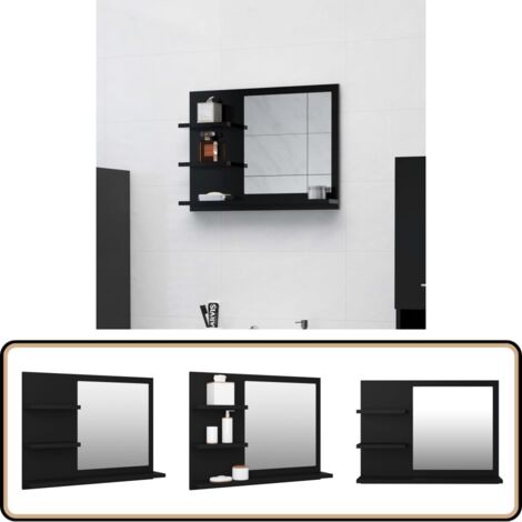 Coavain Miroir Salle De Bain Noir Mat 60x45x10,5 Cm – Meuble Miroir Avec 3 Étagères, Étagère Cosmétique Murale, IP44 Étanche, Style Moderne