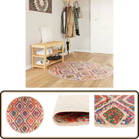 Tapis Rond ø 160 Cm Lavable Antidérapant - Tapis Chambre Salon Style Ethnique Géométrique Orange Bleu