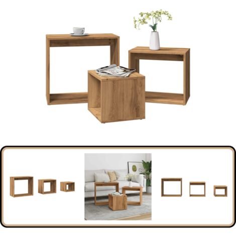 Set De 3 Tables Gigognes VidaXL - Noir, Bois D'ingénierie - Dimensions : 61x47, 43x37, 25x27 Cm