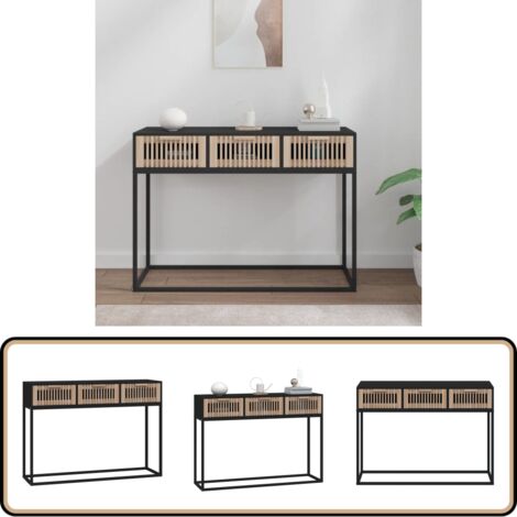 Table Console Noire 105x30x75 Cm - Bois D'ingénierie Et Fer, 3 Tiroirs, Style Scandinave