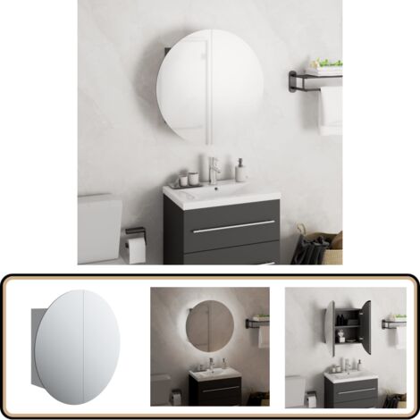 Armoire de salle de bain miroir rond et LED Gris 40x40x17,5 cm - Meuble De Salle De Bain - Armoire De Salle De Bain - Miroir Lumineux - Éclairage Led - Rangement Cosmétiques (1/5)