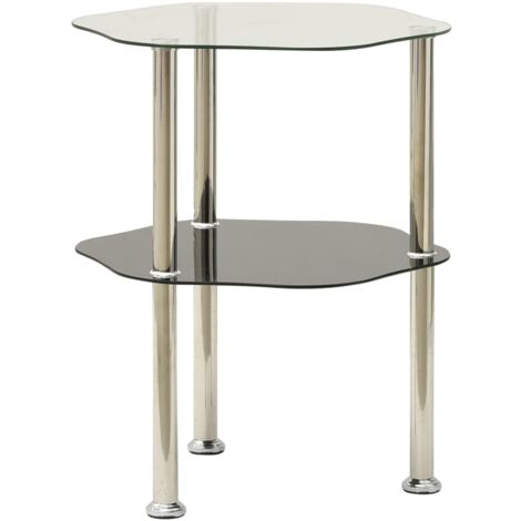 Table D'appoint 2 Niveaux - Verre Trempé Transparent, 38 Cm