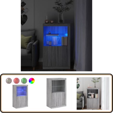 Armoire latérale et lumières LED sonoma gris bois d'ingénierie - Meuble ...