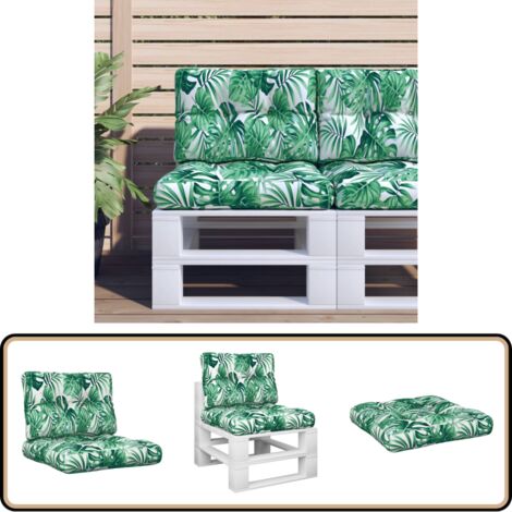 Lot De 2 Coussins Pour Palette - Motif Feuilles - Imperméable Polyester - 110x58cm Et 110x30cm - VidaXL