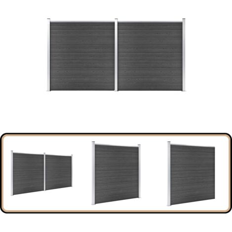 Ensemble de panneau de clôture WPC 353x186 cm Noir - Clôture Jardin - Clôture Résidentielle - Clôture Composite - Clôture WPC - Barrière Jardin (1/5)