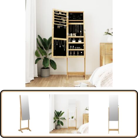 Armoire à Bijoux TecTake Avec Miroir Pivotant - 147x45x37 Cm - Intérieur Velours - Multi-compartiments - Blanc