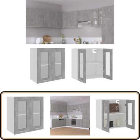 Armoire Suspendue En Verre Pour Cuisine - Meuble De Rangement Noir 60x31x60 Cm, 2 étagères, 2 Portes - En Aggloméré, Facile à Nettoyer