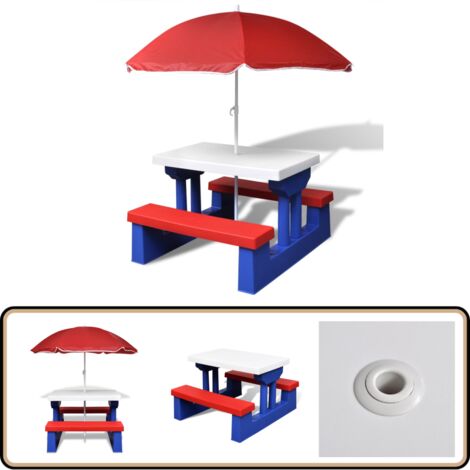 FUN HOUSE Table Pique-Nique Enfant Flamant Rose Avec Parasol - Bois, Idéale Jardin Pour Petite Fille