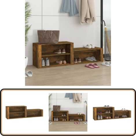 Armoire à chaussures Chêne fumé 150x35x45 cm Bois d'ingénierie - Armoire À Chaussures - Meuble Chaussure - Étagère Chaussures - Rangement Chaussures - Meuble Entrée (1/5)
