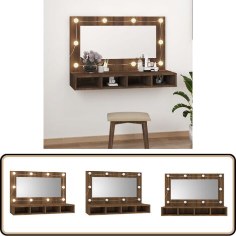 Armoire à miroir avec LED Chêne marron 90x31,5x62 cm - Armoire À Miroir - Meuble Salle De Bain - Éclairage Led - Rangement Cosmétiques - Vanity Table (1/5)