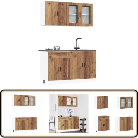 Cuisine équipée 7 Pièces VidaXL Kalmar - Bois Ingénierie Couleur Chêne Fumé - Montage Nécessaire