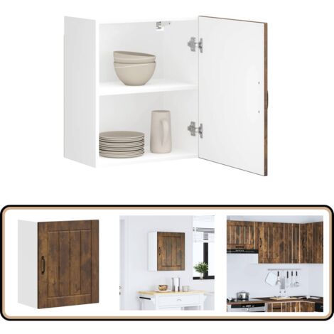 Armoire Murale De Cuisine Vieux Bois – Style Lucca, Bois Ingénierie, Portes En Verre – Dimensions 60x31x40 Cm – Idéal Pour Gagner De L'espace, Rangement Vaisselle Et Ustensiles