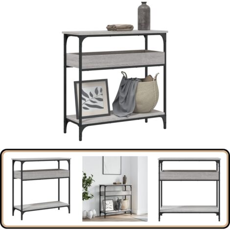 en.casa] Table Console Design Intemporel Table d'Appoint avec 2 Compartiments de Rangement Rabattables Panneau de Particules Métal 100 x 30 x 76 cm Effet Chêne Noir