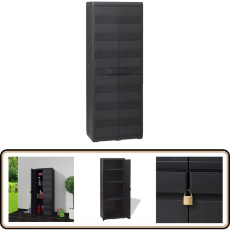 VidaXL Armoire De Jardin Noire - Placard Extérieur 2 Étagères Réglables - Rangement Robuste Et Étanché