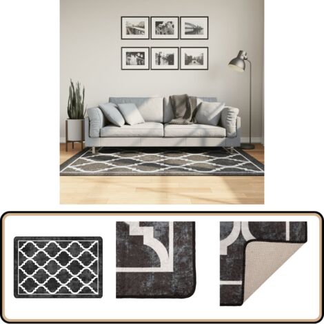 Tapis Rond Lavable Noir Et Blanc Effet Marbre - 160 Cm - Doux, Antidérapant, Parfait Pour Salon Ou Salle à Manger - 4