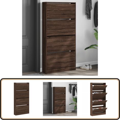 Meuble à Chaussures étroit Avec 2 Tiroirs Rabattables - Design Bohème Cannage - 80x24x115 Cm, Capacité 20 Paires - Pour Entrée, Couloir - 10