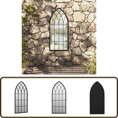 Miroir Effet Rouille Antique Noir 100x45 Cm - Fer Effet Rouille - Déco Extérieure Murale Miroir De Jardin