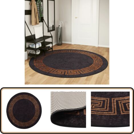 Tapis Rond Lavable Noir Et Blanc Effet Marbre - 160 Cm - Doux, Antidérapant, Parfait Pour Salon Ou Salle à Manger - 13