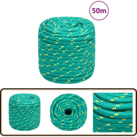 Corde De Bateau Polypropylène 12 Mm X 50 M - Verte, Résistante, Pour Amarrage, Gréement, Camping, Linge