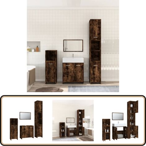 Meuble de salle de bain vidaXL Ensemble d armoires de salle de bain 4 pcs chêne fumé Meuble de salle de bain vidaXL Ensemble d armoires de salle de bain 4 pcs chêne fumé