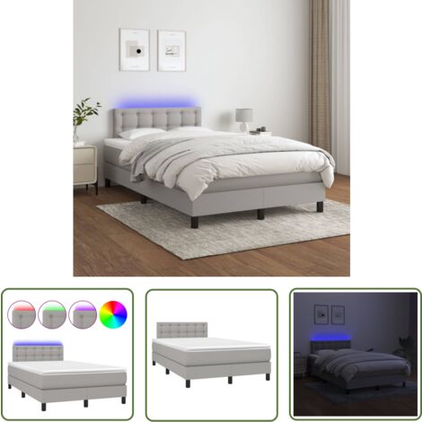 The Living Store Sommier à lattes de lit matelas LED Gris clair 120x200 cm Tissu - Sommier Tapissier - Lit Plateforme - Lit Avec Led - Matelas À Ressorts Ensachés - Têted Lit Ajustable