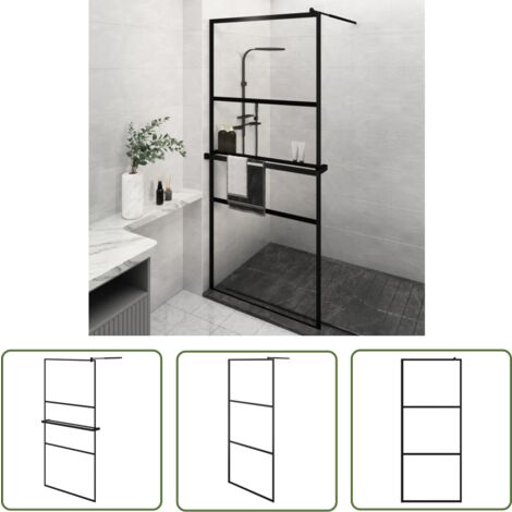Paroi De Douche | Écran De Douche | Paroi Fixe Avec étagère Noir 80x195 Cm Verre Esg Aluminium Cfw31440 91906299