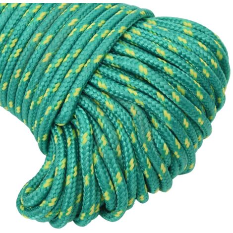 Corde De Bateau En Polypropylène Tressé - 10 Mm X 50 M - Vert - Résistance à La Rupture 645 Kg