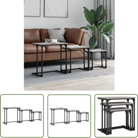 The Living Store Tables basses gigognes 3 pcs sonoma gris bois d ...