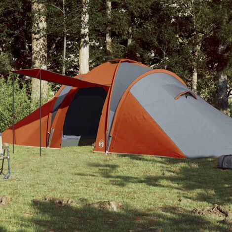 Tente Familiale Dôme VidaXL 6 Personnes - Orange Imperméable - Avec Auvent Abri De Jardin