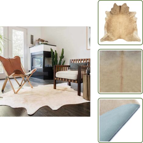 Tapis En Peau De Vache Véritable – Fourrure Naturelle Blanche Et Marron, Design Unique, Pour Salon, Chambre Ou Bureau
