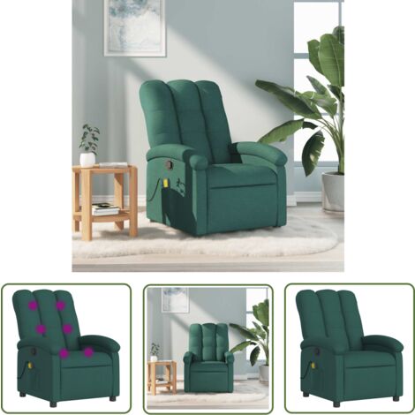 Fauteuil Relax Vert Foncé - Fonction Allongée 3 Positions Manuelle - Salon, Chambre, Coin Lecture - Cadre Mélange Bois/Métal