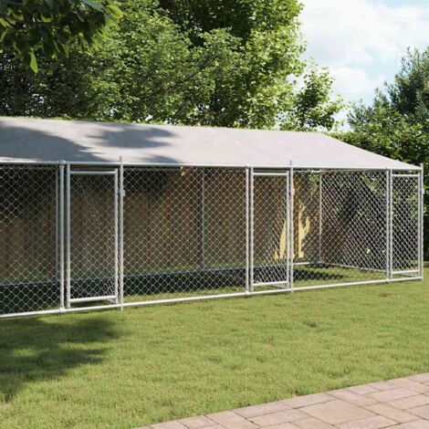 Cage pour chiens avec toit et porte argenté acier galvanisé Argent