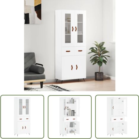The Living Store Buffet haut Blanc 69,5x34x180 cm Bois d'ingénierie - Buffet Design Moderne - Meuble Rangement Cuisine - Armoire Blanche - Buffet Haut - Mobilier Salon (1/5)
