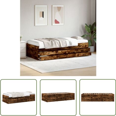 The Living Store Lit de jour avec tiroirs sans matelas chêne fumé 100x200 cm - Lit Deux Places - Canapé Convertible - Meuble Multifonctionnel - Rangements Intégrés - Tiroir Coulissant (1/5)
