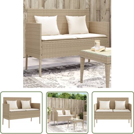 The Living Store Banc de jardin avec coussins beige résine tressée - Banc De Jardin - Meuble De Jardin - Mobilier De Jardin - Chaise De Jardin - Rangement Extérieur (1/5)