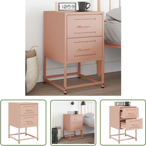 The Living Store Table de chevet rose 36x39x60,5 cm acier - Table De Chevet Industrielle - Table De Nuit Rose - Meuble De Chambre - Armoire De Chevet - Rangement Salle De Chambre (1/5)